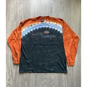 Vintage Harley Davidson Tie Dye Long Sleeve Shirt Large Made in USA Cortland